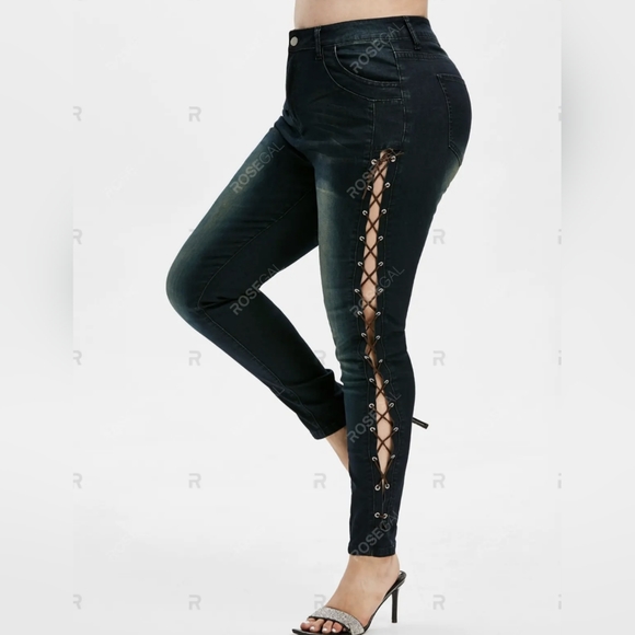 Plus Size 18 Women's Jeans Bottoms High Waist Lace Up Skinny Jeans 18 2X - Picture 5 of 11